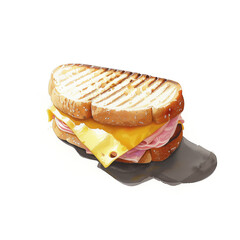 Watercolor illustration of panini with cheese and ham on white background - obrazy, fototapety, plakaty