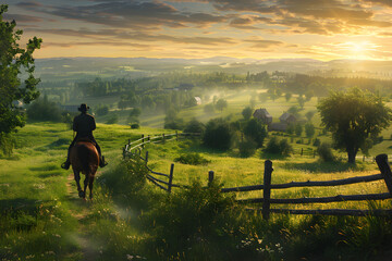 A Glorious Countryside Ride: Harmonious Bond between Horse and Rider - obrazy, fototapety, plakaty