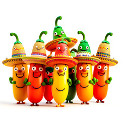 Group of hot dogs wearing sombreros and sombrero hats.