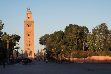 The symbol of Marrakesh Morocco, mosque located near the famous square Jemma El Fna, Koutoubia,...