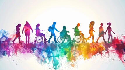 Colorful silhouettes of people with disabilities on a white background