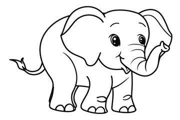 basic cartoon clip art of a Elephant, bold lines, no gray scale, simple coloring page for toddlers