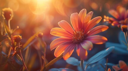 Close-up of a blooming flower unfolding its petals under the gentle touch of sunrise, embracing the new day