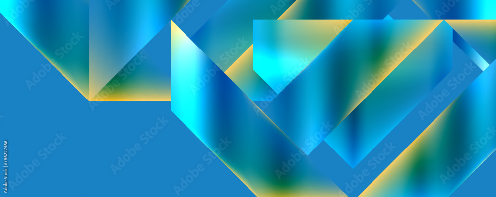 Aufkleber Vibrant blue and yellow hues create a symmetrical pattern of triangles on an azure background, showcasing a blend of aqua and electric blue tints