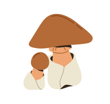 Caesars mushrooms, small and big. Edible fungi, fresh forest amanita caesarea with cap, stalk. Fall seasonal food, fungus pair. Flat graphic vector illustration isolated on white background