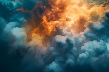 Dramatic and Captivating Inferno in the Sky:Intense Fiery Explosion with Swirling Clouds of Smoke and Vibrant Colors for Powerful Visuals