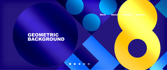 An artistic composition of electric blue and magenta circles and squares on an azure background, creating a symmetrical pattern in a vibrant and eyecatching design
