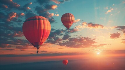 Fototapeta premium Hot air balloons floating in the sky at sunset.