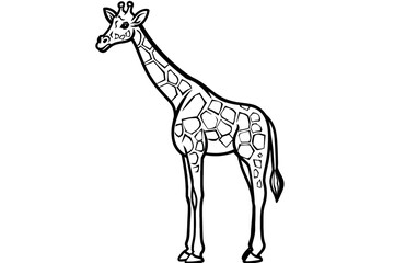 basic cartoon clip art of a Giraffe, bold lines, no gray scale, simple coloring page for toddlers