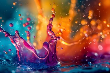 Joyful and Vibrant Liquid Splashes in a Celebratory Digital Artwork Background