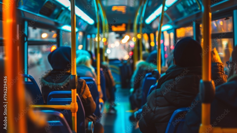 Poster close-up of a crowded bus interior with passengers standing shoulder-to-shoulder, a common sight in 