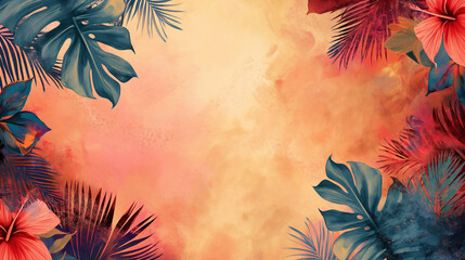 Illustration of tropical colorful background with place for text - obrazy, fototapety, plakaty