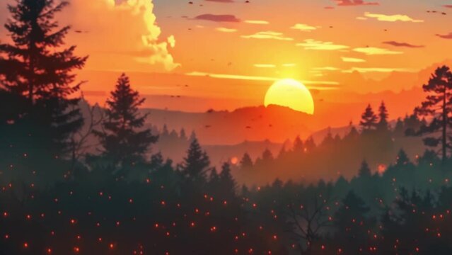video the sunset is accompanied by birds flying
