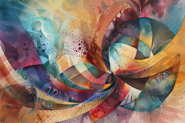 Watercolor exploration of abstract forms shapes and colors meld