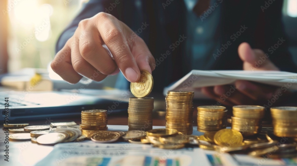 Poster close-up of a financial planner discussing gold investment strategies with a client, emphasizing lon