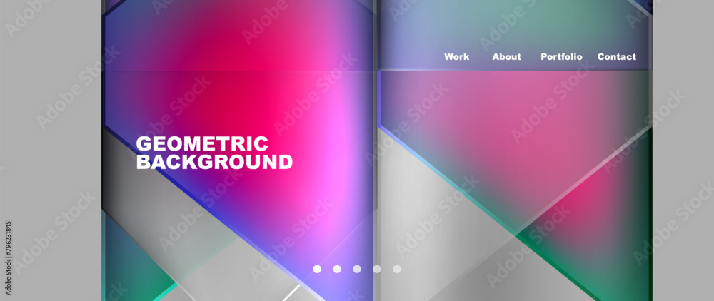 Poster A book with a fluid purple geometric background sits open to a page with violet hues. The rectangle page showcases magenta tints and shades, creating a vibrant and colorful composition
