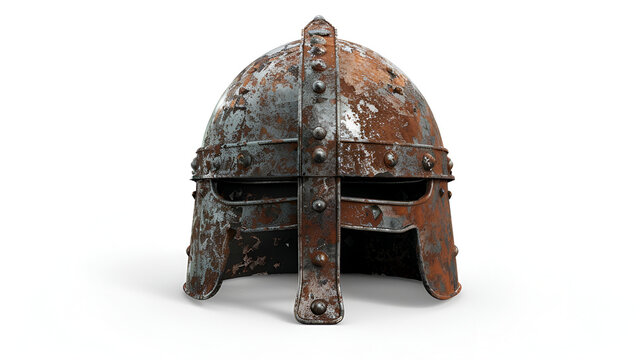 old metal viking helmet front or side view isolated, generative ai