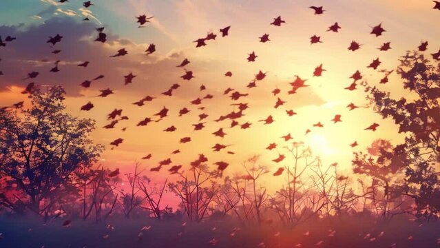 video the sunset is accompanied by birds flying