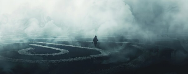 Labyrinthine patterns fading into mist