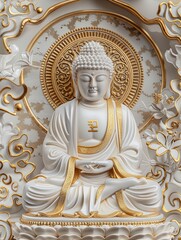 white and gold majestic full Buddha oil painting 
