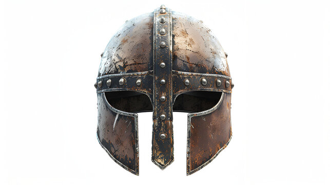old metal viking helmet front or side view isolated, generative ai
