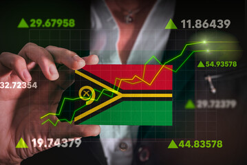 Graph growing up in Front Of Vanuatu Flag. business state growing up concept
