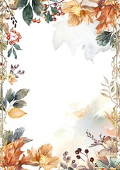 Watercolor card with autumn flowers and leaves in pastel colors - obrazy, fototapety, plakaty
