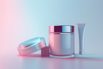 What elements contribute to the overall realistic portrayal of the cosmetics cream jar and tube in the isolated 3D render illustration - obrazy, fototapety, plakaty
