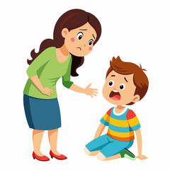 Mother is disciplining her child and the boy cry so sad, solid white background (2)