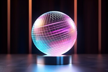 silver glass ball on the podium ,  generated by AI.