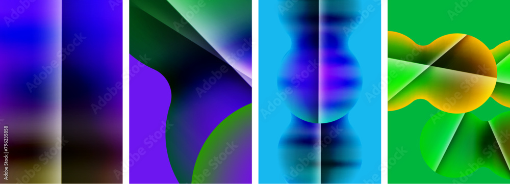 Poster a collage of colorful abstract images on a green background . high quality