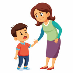 Mother is disciplining her child and the boy cry so sad, solid white background (10)