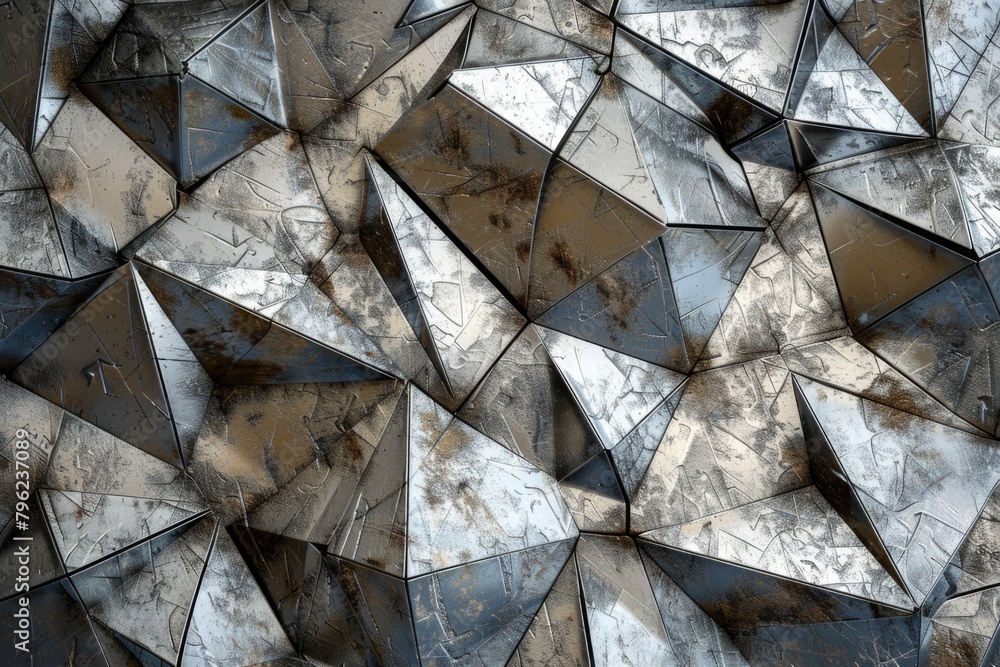 Poster detailed view of a metal surface with triangular shapes. suitable for industrial concepts
