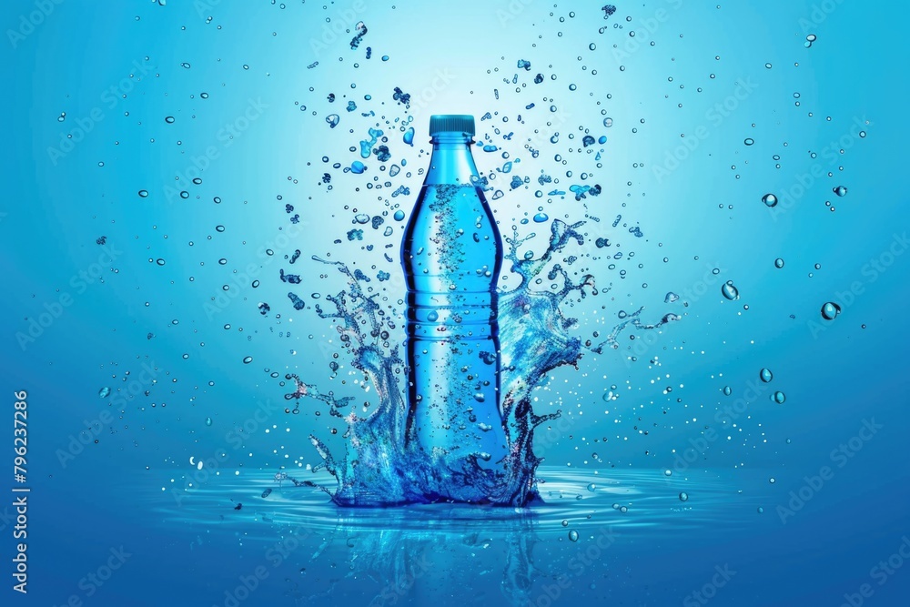 Aufkleber a bottle of water splashing into the water. ideal for hydration and refreshment concepts