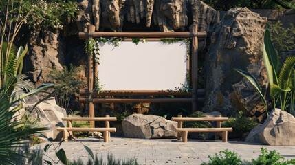 Vintageinspired blank mockup of zoo exhibit signage complete with animal illustrations. .