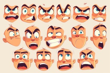 Collection of cartoon faces showing different emotions. Suitable for various projects