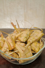 Ketupat rice dumpling special dish at ied mubarak on table wood