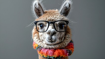 Fototapeta premium Alpaca llama with thumbs up approving good work wide banner with copy space. Concept Alpaca Llama, Thumbs Up, Good Work, Wide Banner, Copy Space