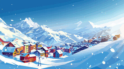 Ski resort in winter mountains. Val Thorens 3 Valleys - obrazy, fototapety, plakaty