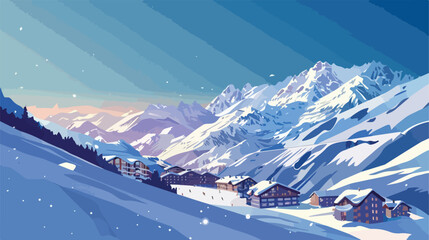 Ski resort in winter mountains. Val Thorens 3 Valleys - obrazy, fototapety, plakaty