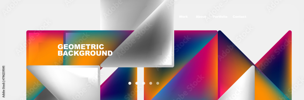 Aufkleber An artistic design featuring colorful triangles and rectangles in shades of violet, magenta, and other tints, creating a vibrant geometric pattern on a white background