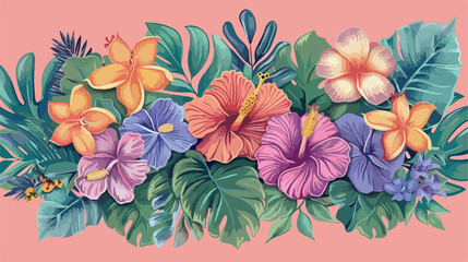 Exotic tropical flowers in pastel colors artwork for