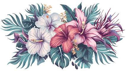Fototapeta na wymiar Exotic tropical flowers in pastel colors artwork for