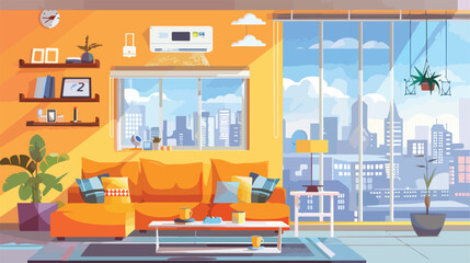 Smart house with climate control. Living room.Vector