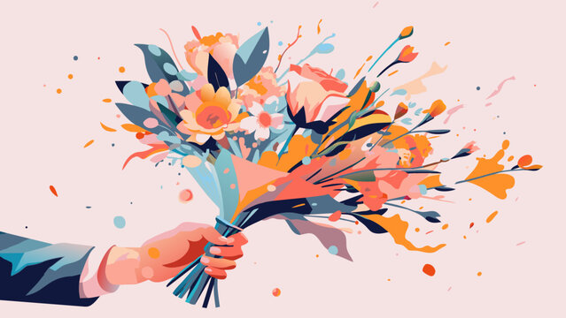 Vibrant Exploding Bouquet Illustration with Abstract Splashes