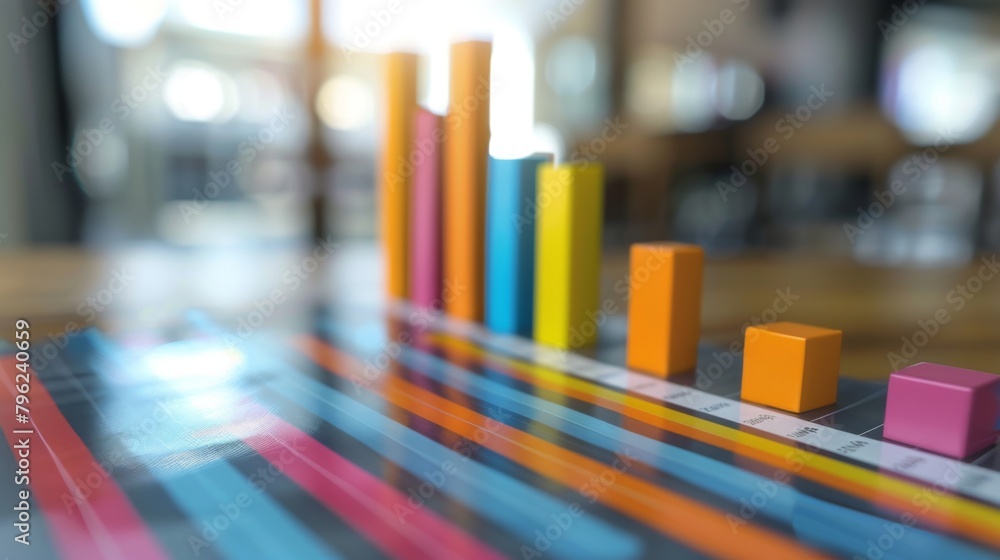 Leinwandbilder Colorful bar charts and line graphs representing financial data, illustrating the performance and trajectory of a successful business.