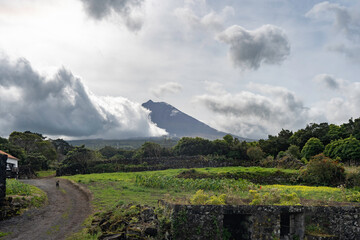 Azores. Pico Island on Atlantic Ocean. Beautiful landscape panoramic view 
of Volcano Pico in the...