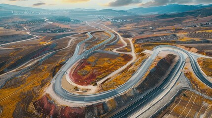  dramatic aerial view showcases the transformative power of road construction, as a newly constructed highway snakes through a previously impassable terrain, 