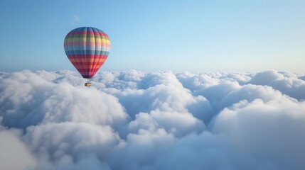 Obraz premium A solitary colorful hot air balloon floating serenely above the cloud cover.