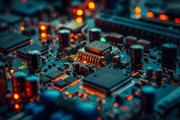 Obraz premium Professional photos of the electronic production process in a factory setting. Concept Factory Setting, Electronic Production, Industrial Manufacturing, Technological Processes